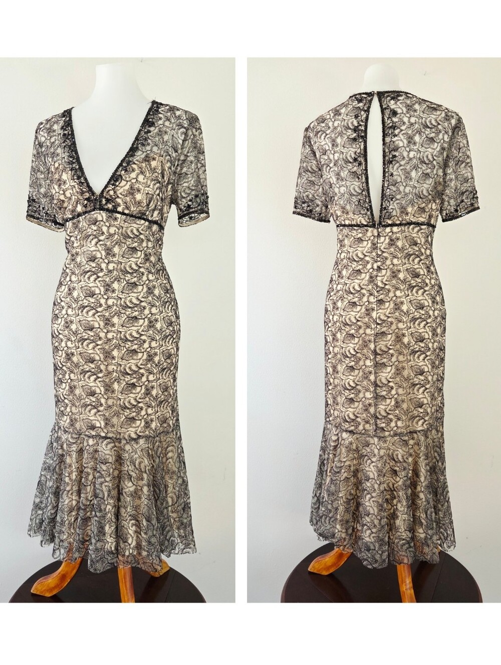 Badgley Mischka Beaded Lace Midi flounce dress size 12 - Picture 2 of 9